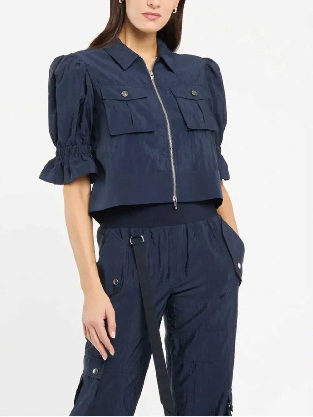 Cinq a Sept Holly Parachute Jacket & Pant Set Navy Blue Matched Set Quiet Lux